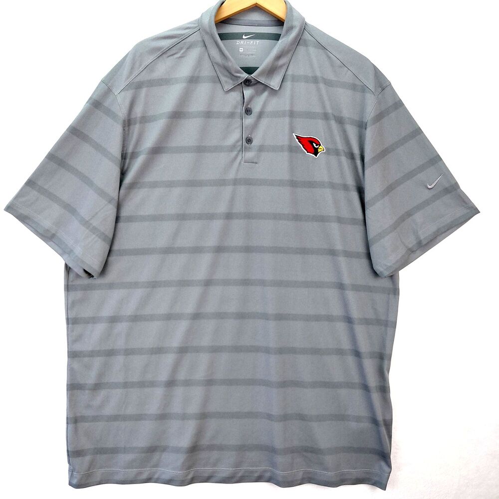 Nike Arizona Cardinals Polo Shirt Men XXL Gray Striped Dri Fit Golf NFL Football